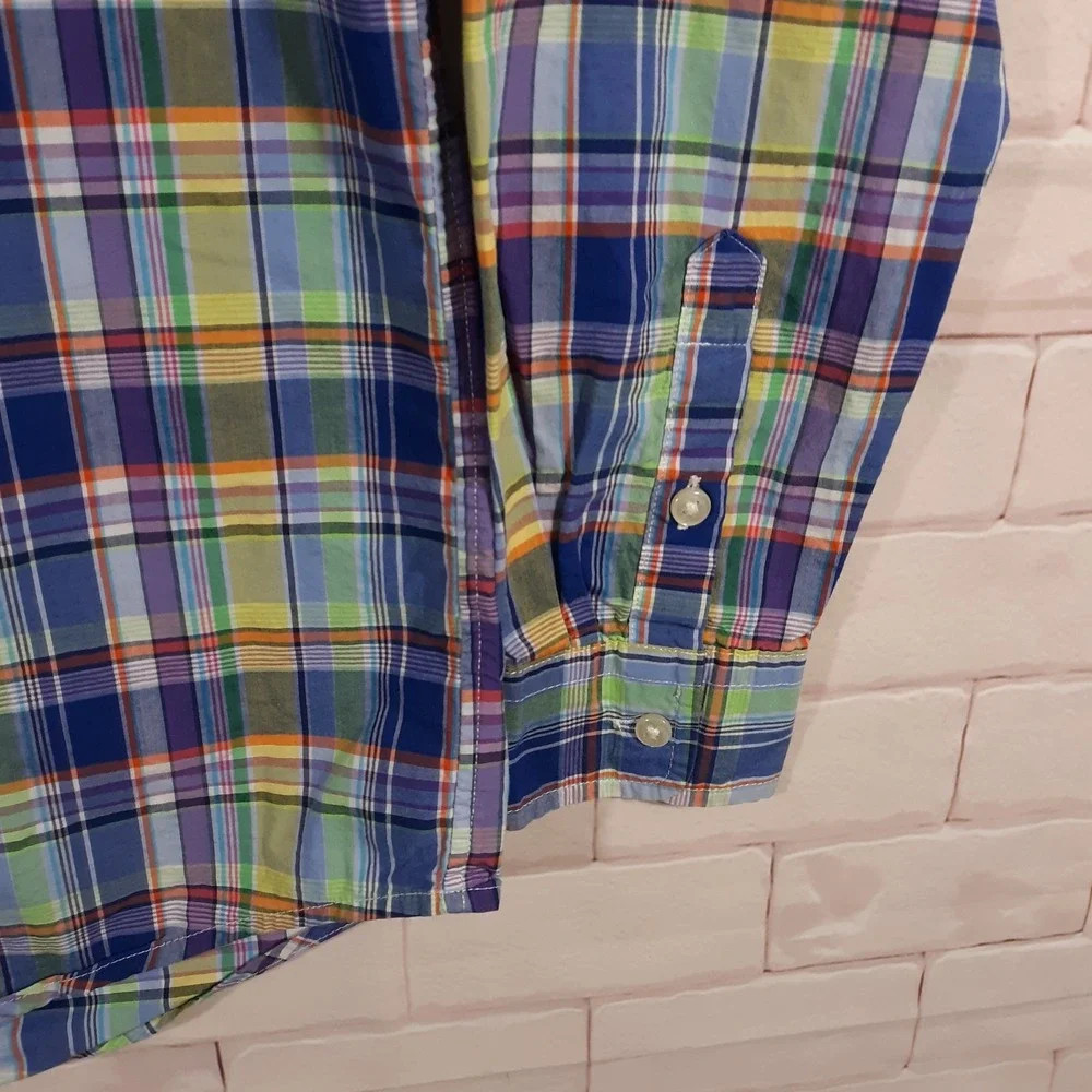Ralph Lauren Shirt Boys Kids Size L 14-16 Blue Plaid Button Down Small Pony